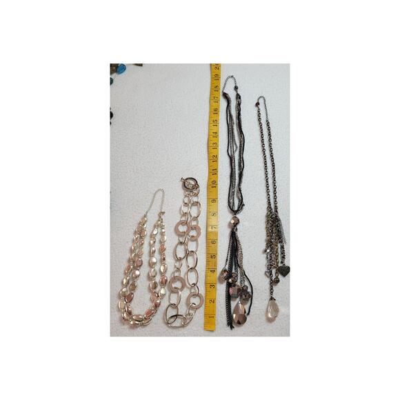 Lot of 4 Silvertone Necklaces Fringe Open Metal Circles Beaded Boho Y2k - Picture 3 of 7